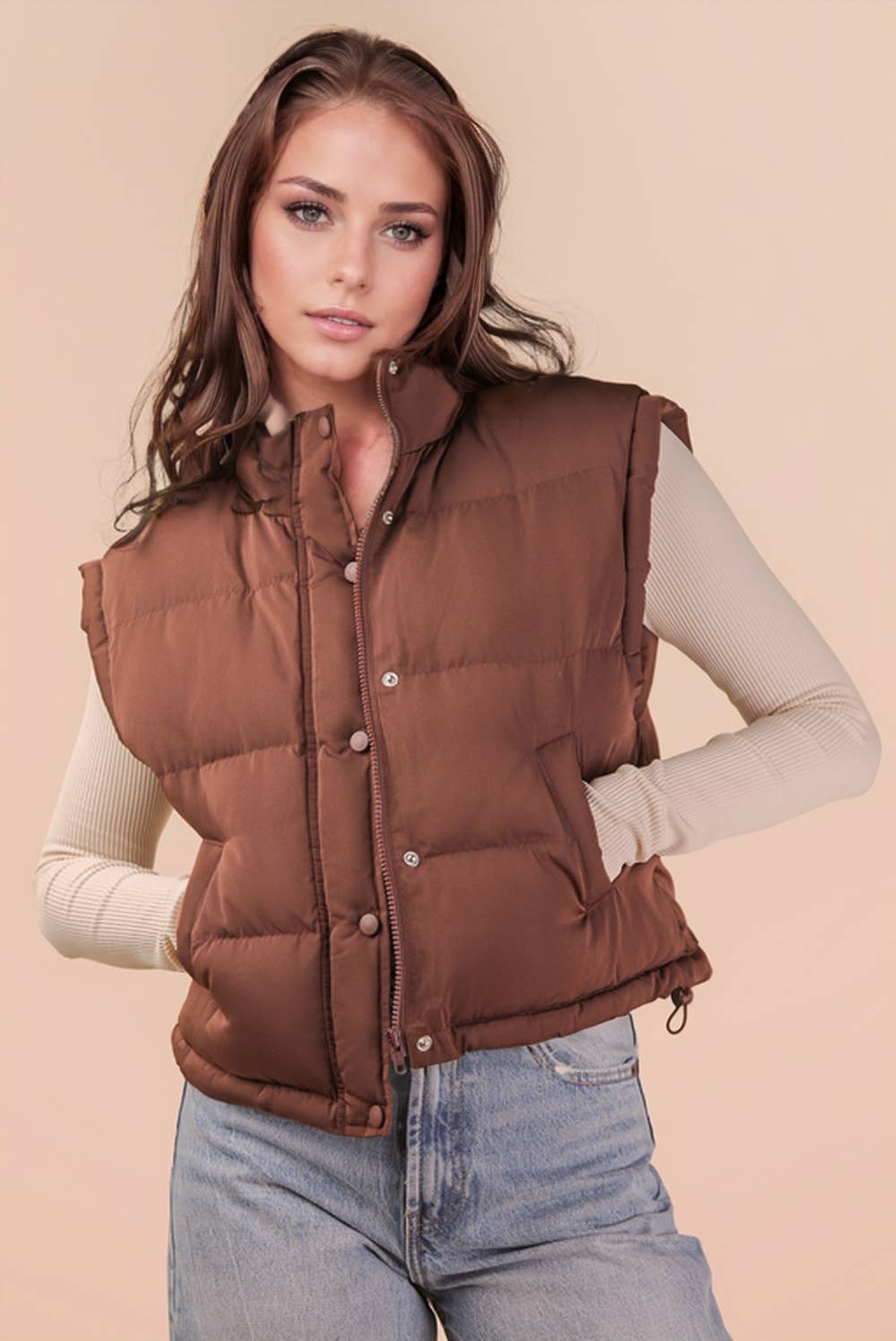 NJ90283-Mock Neck Casual Puffer Vest