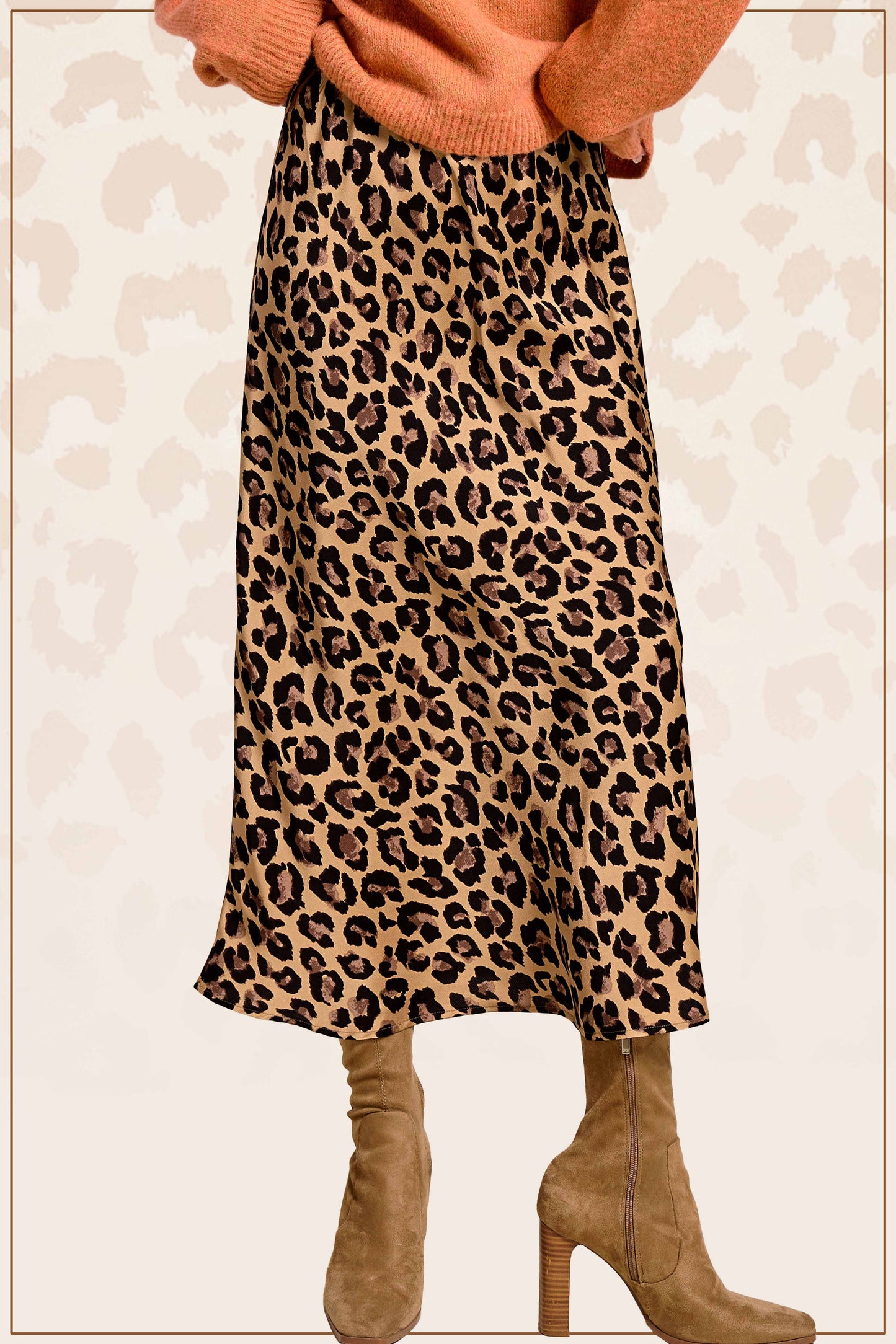 JDP4235-Leopard Dressy Satin Skirt Long Panel Skirt