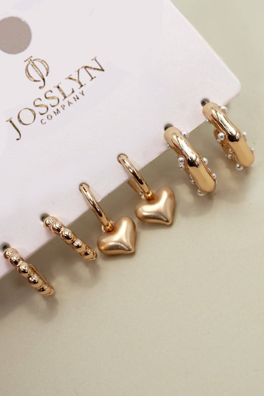 HEART DROP PEARL STUDED HOOP TRIO EARRINGS | 80E6397